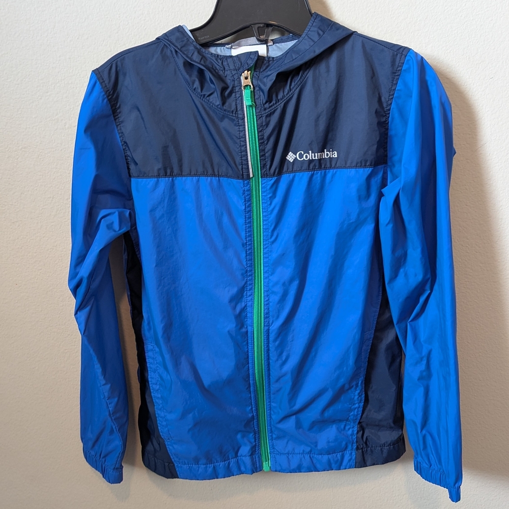 Columbia Boys' Glennaker Rain Jacket, Mountain Blue/Collegiate Navy Green Zip M